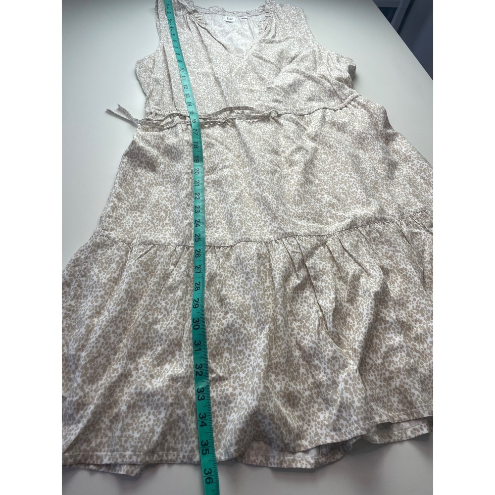 Gap Sleeveless Ruffle V-Neck Tiered Mini Dress Khaki Beige Floral Size M - Picture 6 of 10